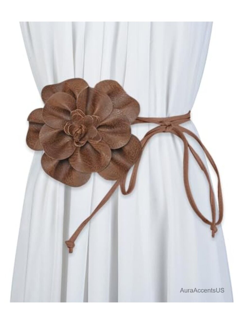 Women's Boho PU Leather Big Flower Waist Belt Tie Bow Dress Sash